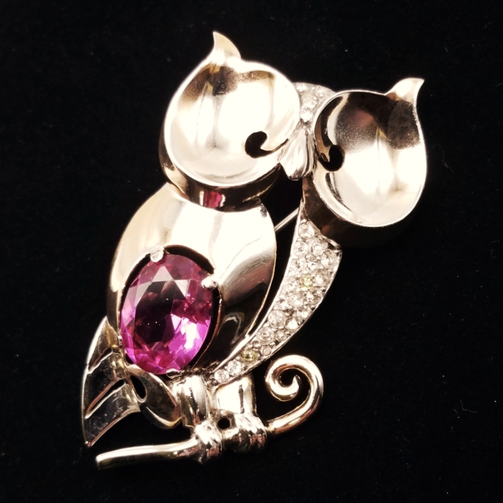 Boucher Sterling Silver Owl Brooch Vintage Signed